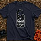 The Great Offline - T-Shirt in Navy - A black and white graphic shaped like a hotel door hanger with an antenna emitting...