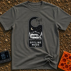 The Great Offline - T-Shirt in Pepper - A black and white graphic shaped like a hotel door hanger with an antenna...