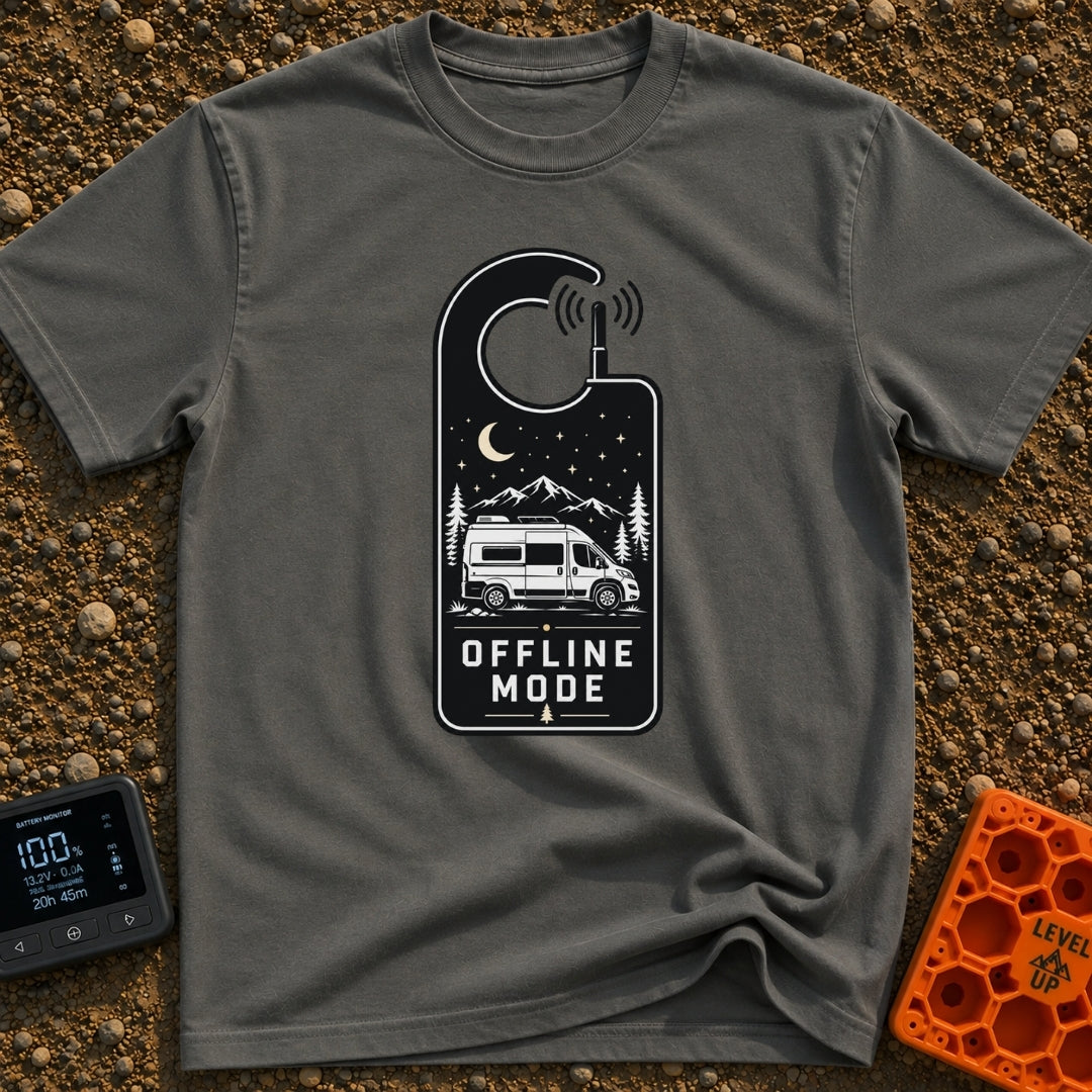 The Great Offline - T-Shirt in Pepper - A black and white graphic shaped like a hotel door hanger with an antenna...