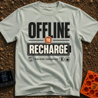 Offline To Recharge - T-Shirt in Bay - A typographic design featuring the large text "OFFLINE TO RECHARGE", with the word...