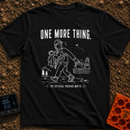 Just One More Mile - T-Shirt in Black - A white line drawing on a black background showing a hiker with their arms full...
