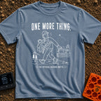 Just One More Mile - T-Shirt in Blue Jean - A white line drawing on a black background showing a hiker with their arms...