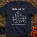 One Trip Or Bust - T-Shirt in Navy - A white line drawing on a black background showing a person in flip-flops walking...