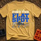 Find The Flat Spot - T-Shirt in Mustard - The design features large typography reading "OPERATION: FIND THE FLAT SPOT"...