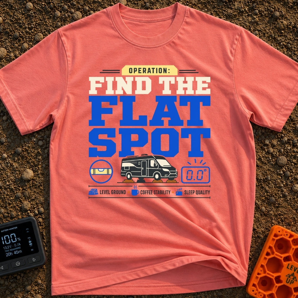 Find The Flat Spot - T-Shirt in Watermelon - The design features large typography reading "OPERATION: FIND THE FLAT SPOT"...