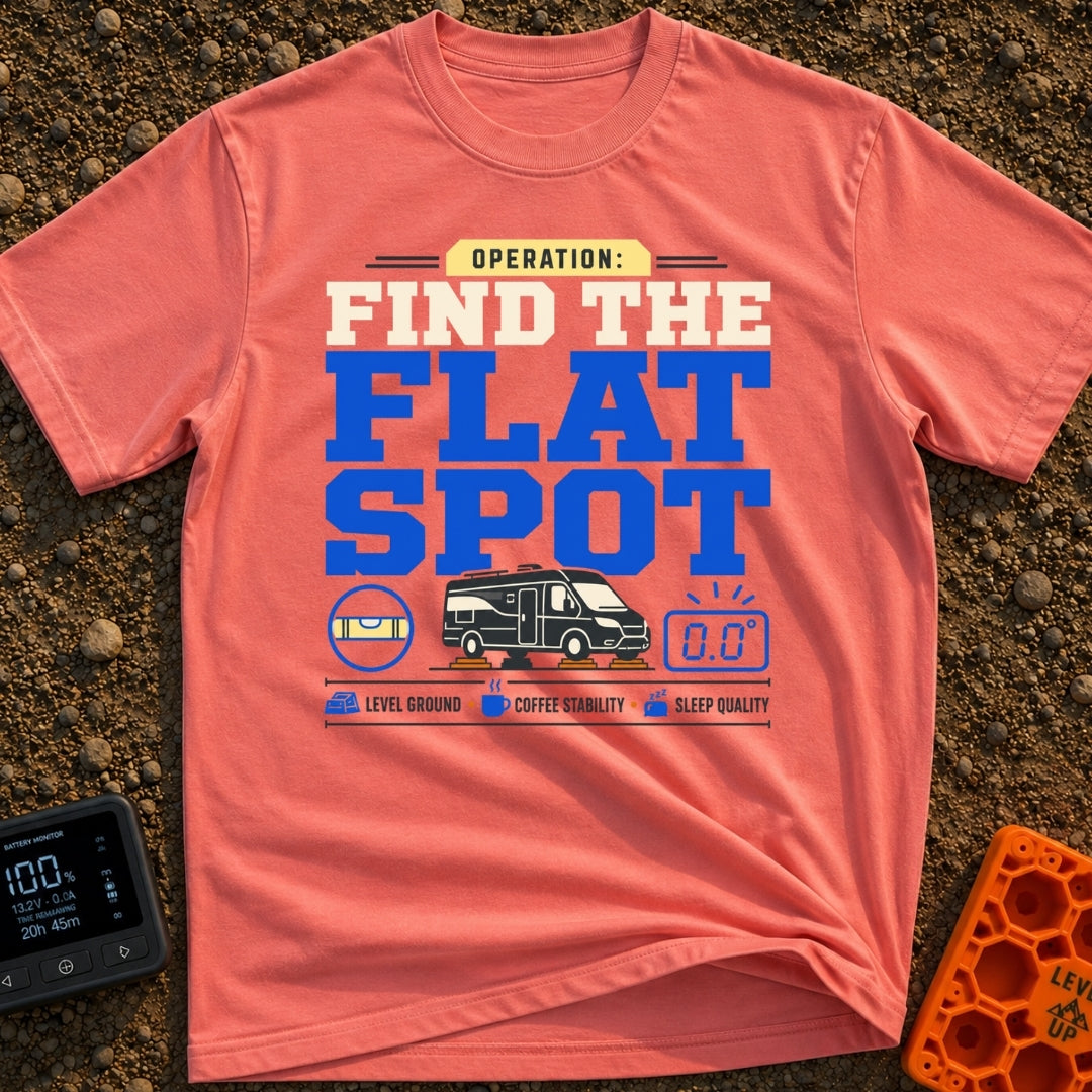 Find The Flat Spot - T-Shirt in Watermelon - The design features large typography reading "OPERATION: FIND THE FLAT SPOT"...