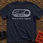 Desert Duty On - T-Shirt in Navy - A minimalist line-art drawing of a digital toggle switch flipped to the "on" position,...
