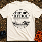 Off The Grid Telegram - T-Shirt in Ivory - A circular badge design featuring a camper van parked in a mountainous...