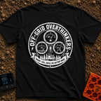 The Overthinkers Union - T-Shirt in Black - A circular, distressed black-and-white graphic featuring four analog gauges...