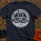 The Overthinkers Union - T-Shirt in Navy - A circular, distressed black-and-white graphic featuring four analog gauges...