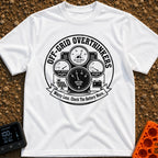The Overthinkers Union - T-Shirt in White - A circular, distressed black-and-white graphic featuring four analog gauges...