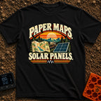 Lost In The Fold - T-Shirt in Black - A retro-style graphic featuring the text "PAPER MAPS." at the top and "SOLAR...