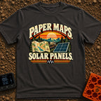Lost In The Fold - T-Shirt in Graphite - A retro-style graphic featuring the text "PAPER MAPS." at the top and "SOLAR...