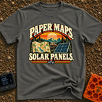 Lost In The Fold - T-Shirt in Pepper - A retro-style graphic featuring the text "PAPER MAPS." at the top and "SOLAR...