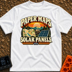 Lost In The Fold - T-Shirt in White - A retro-style graphic featuring the text "PAPER MAPS." at the top and "SOLAR...