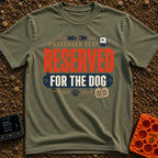 Dog Rides Shotgun - T-Shirt in Moss - A typographic design featuring the text "PASSENGER SEAT RESERVED FOR THE DOG" in...