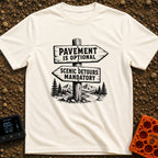 No Pavement Required - T-Shirt in Ivory - A black and white illustration of a wooden signpost with two directional arrows...