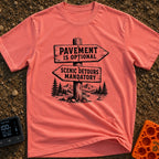No Pavement Required - T-Shirt in Watermelon - A black and white illustration of a wooden signpost with two directional...