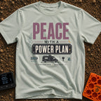 Peace With Power - T-Shirt in Bay - A typographic design featuring the text "PEACE WITH A POWER PLAN" and "Quiet mode...