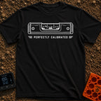 Living On The Level - T-Shirt in Black - A white line drawing of a spirit level on a black background. Inside the center...