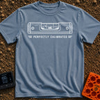 Living On The Level - T-Shirt in Blue Jean - A white line drawing of a spirit level on a black background. Inside the...