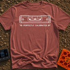 Living On The Level - T-Shirt in Brick - A white line drawing of a spirit level on a black background. Inside the center...