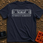 Living On The Level - T-Shirt in Navy - A white line drawing of a spirit level on a black background. Inside the center...