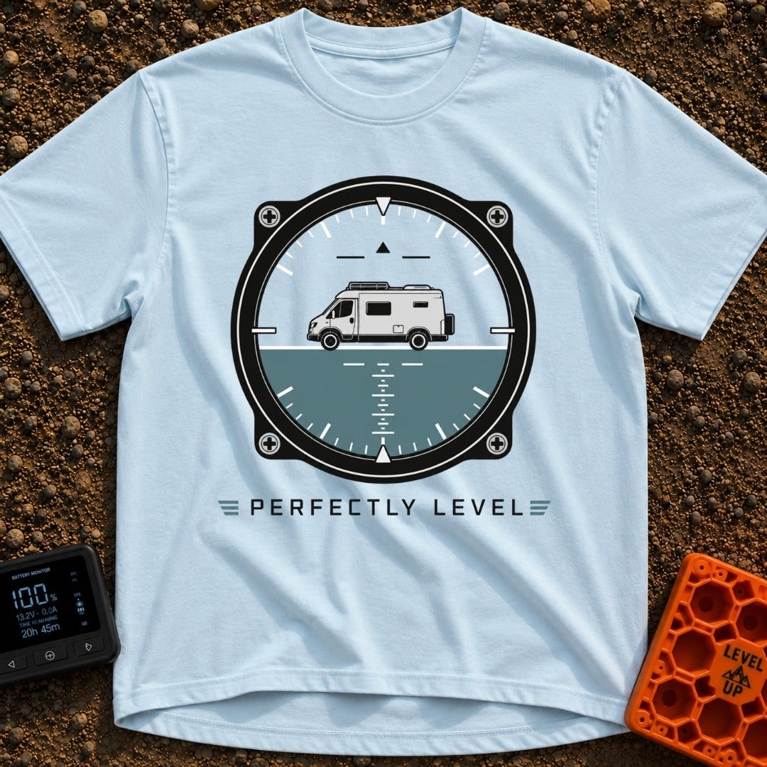 Adjust Your Attitude - T-Shirt in Chambray - The artwork features an aircraft-style attitude indicator gauge with a...