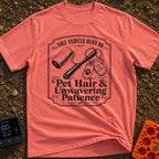 Powered By Pet Hair - T-Shirt in Watermelon - A vintage-style black and white illustration featuring a lint roller next...