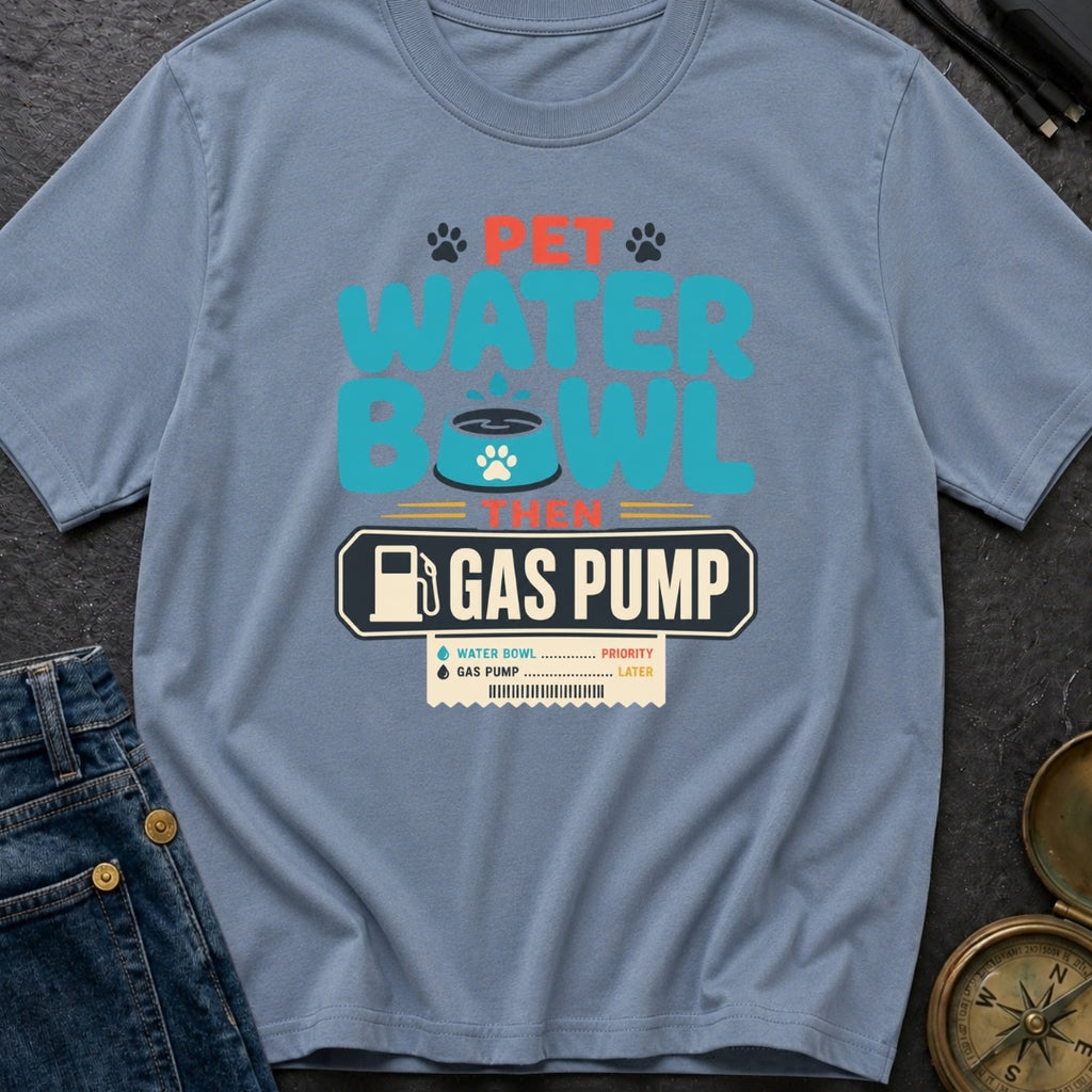 Pet Water Bowl Then Gas Pump - T-Shirt
