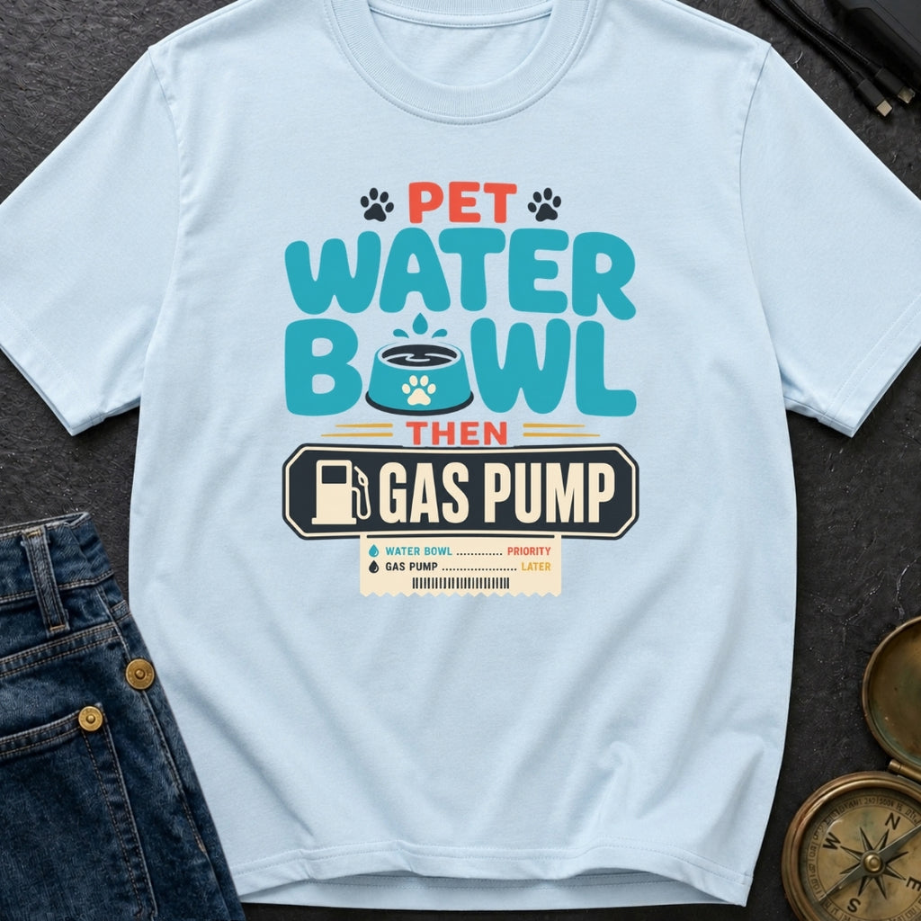 Pet Water Bowl Then Gas Pump - T-Shirt