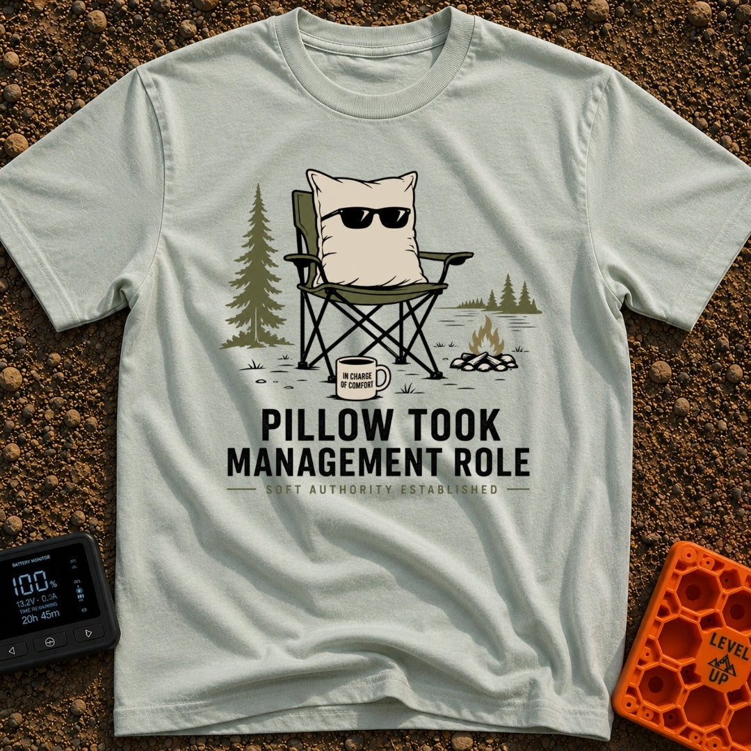 Pillow CEO Vibes - T-Shirt in Bay - A cartoon illustration of a large pillow wearing sunglasses sitting in a green...