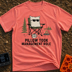 Pillow CEO Vibes - T-Shirt in Watermelon - A cartoon illustration of a large pillow wearing sunglasses sitting in a green...