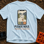 Roam While Loading - T-Shirt in Chambray - A graphic of a smartphone displaying a topographic map with mountains, an RV...