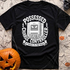 Ghost In The Grid - T-Shirt in Black - A detailed illustration of an MPPT solar charge controller mounted on wood,...