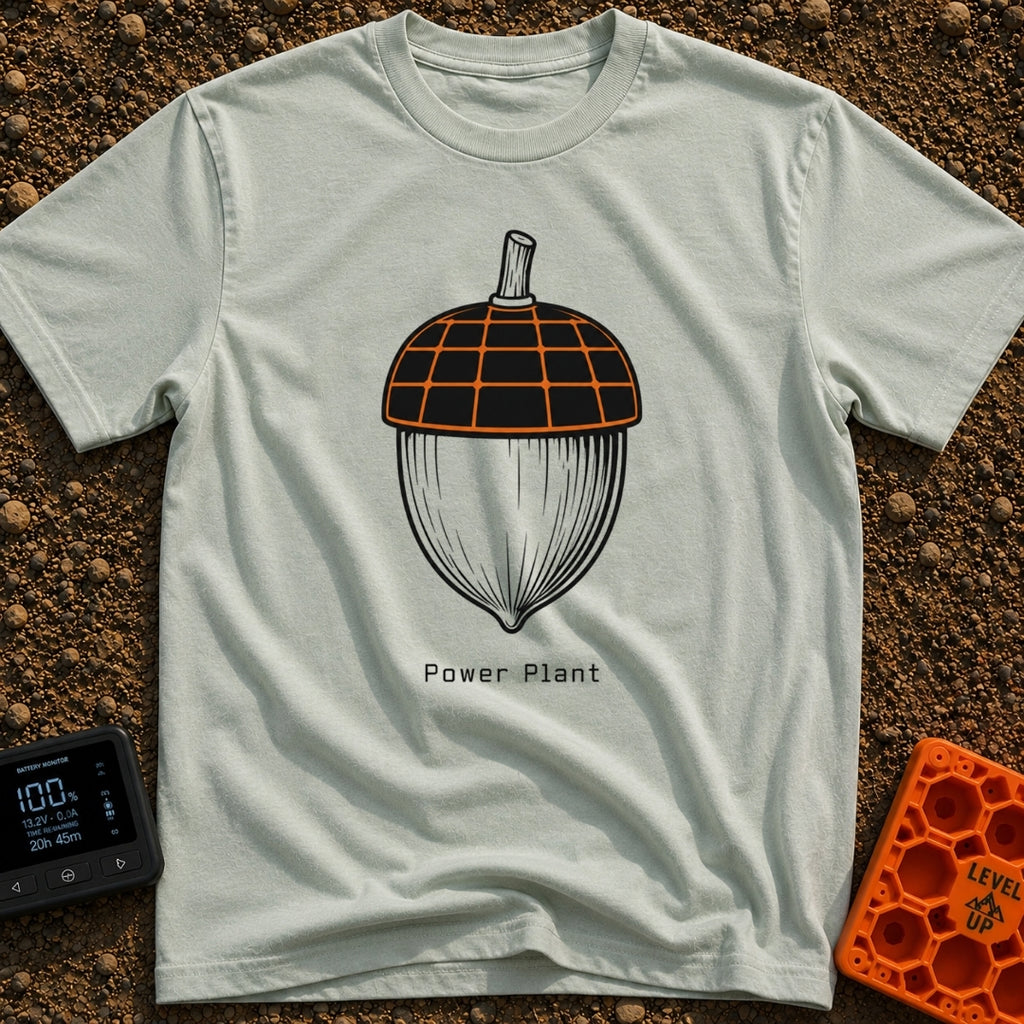 Solar Powered Nut - T-Shirt in Bay - A black and white illustration of an acorn where the top cap is designed to look...