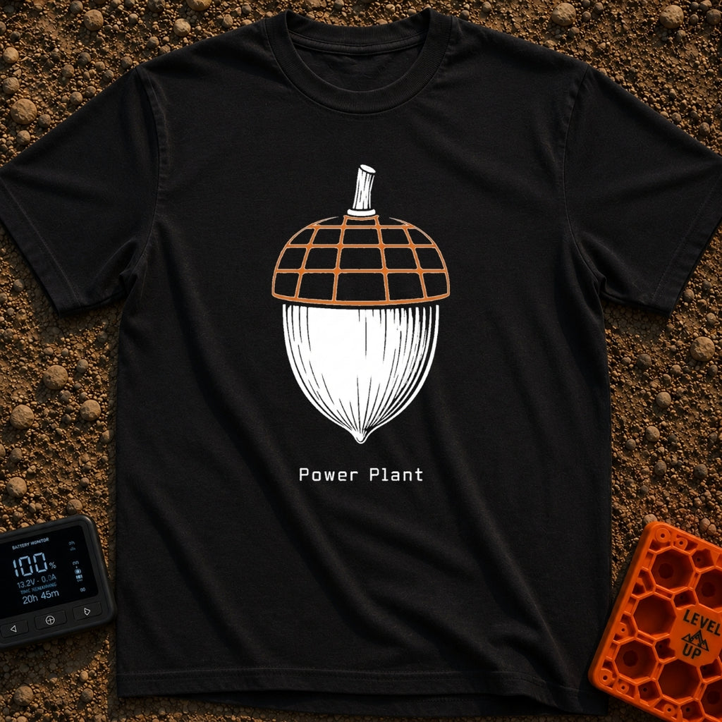 Solar Powered Nut - T-Shirt in Black - A black and white illustration of an acorn where the top cap is designed to look...