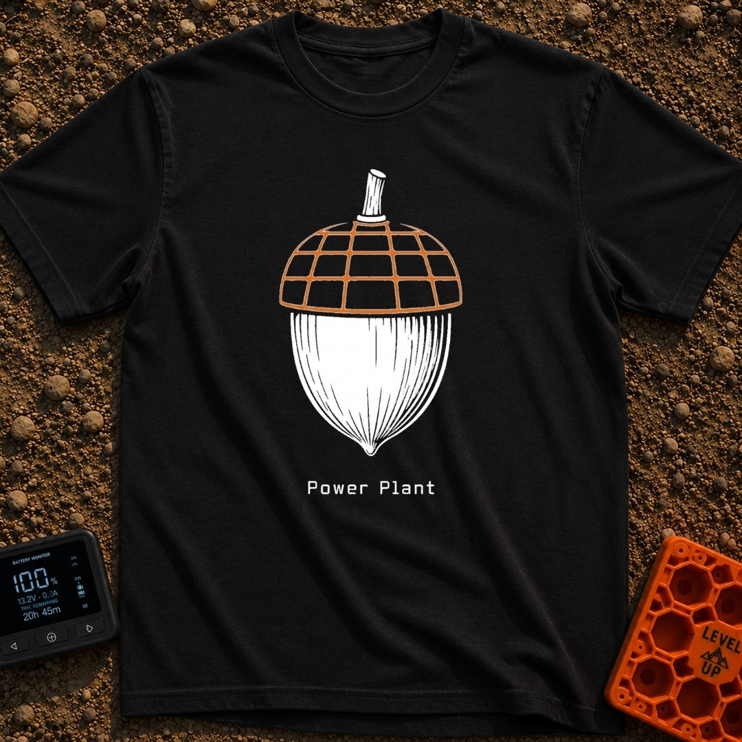 Solar Powered Nut - T-Shirt in Black - A black and white illustration of an acorn where the top cap is designed to look...
