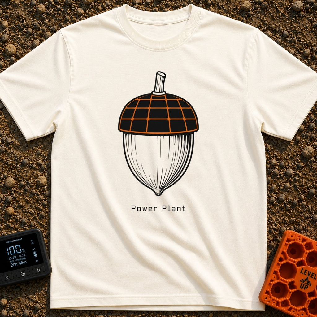 Solar Powered Nut - T-Shirt in Ivory - A black and white illustration of an acorn where the top cap is designed to look...