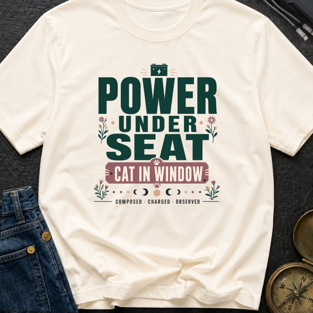 Power Under Seat Cat In Window - T-Shirt