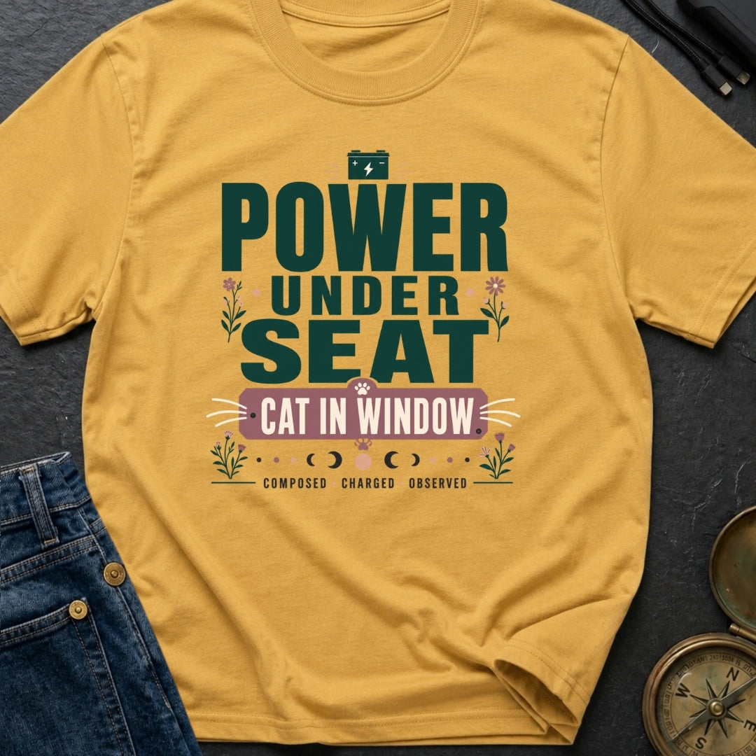 Power Under Seat Cat In Window - T-Shirt