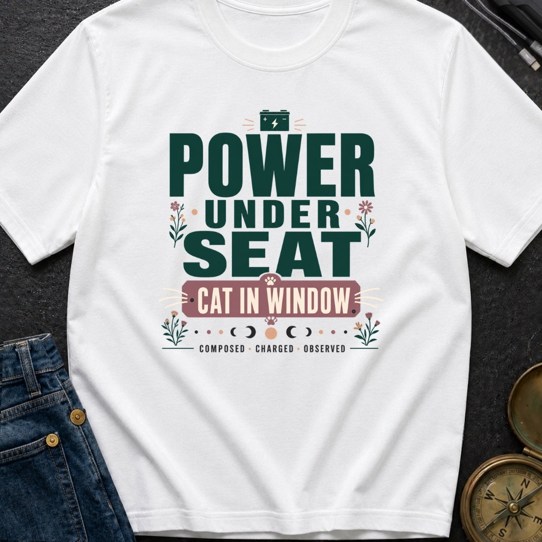 Power Under Seat Cat In Window - T-Shirt