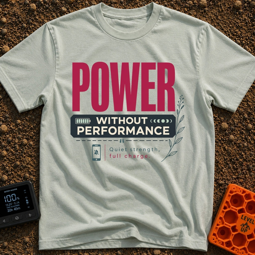All Charge No Show - T-Shirt in Bay - A typographic design with the large red word "POWER" above a dark banner reading...
