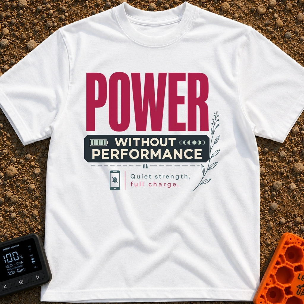 All Charge No Show - T-Shirt in White - A typographic design with the large red word "POWER" above a dark banner reading...