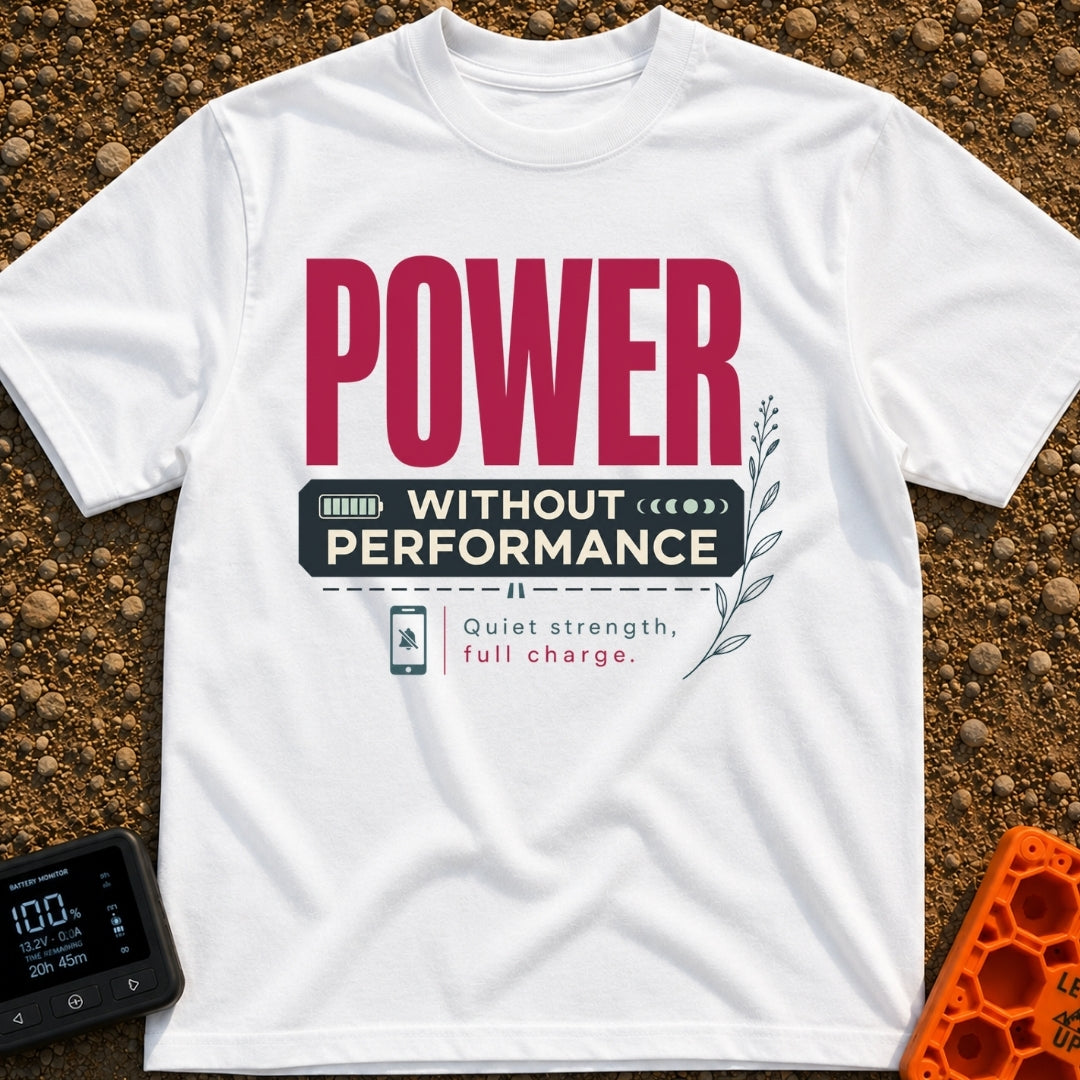 All Charge No Show - T-Shirt in White - A typographic design with the large red word "POWER" above a dark banner reading...