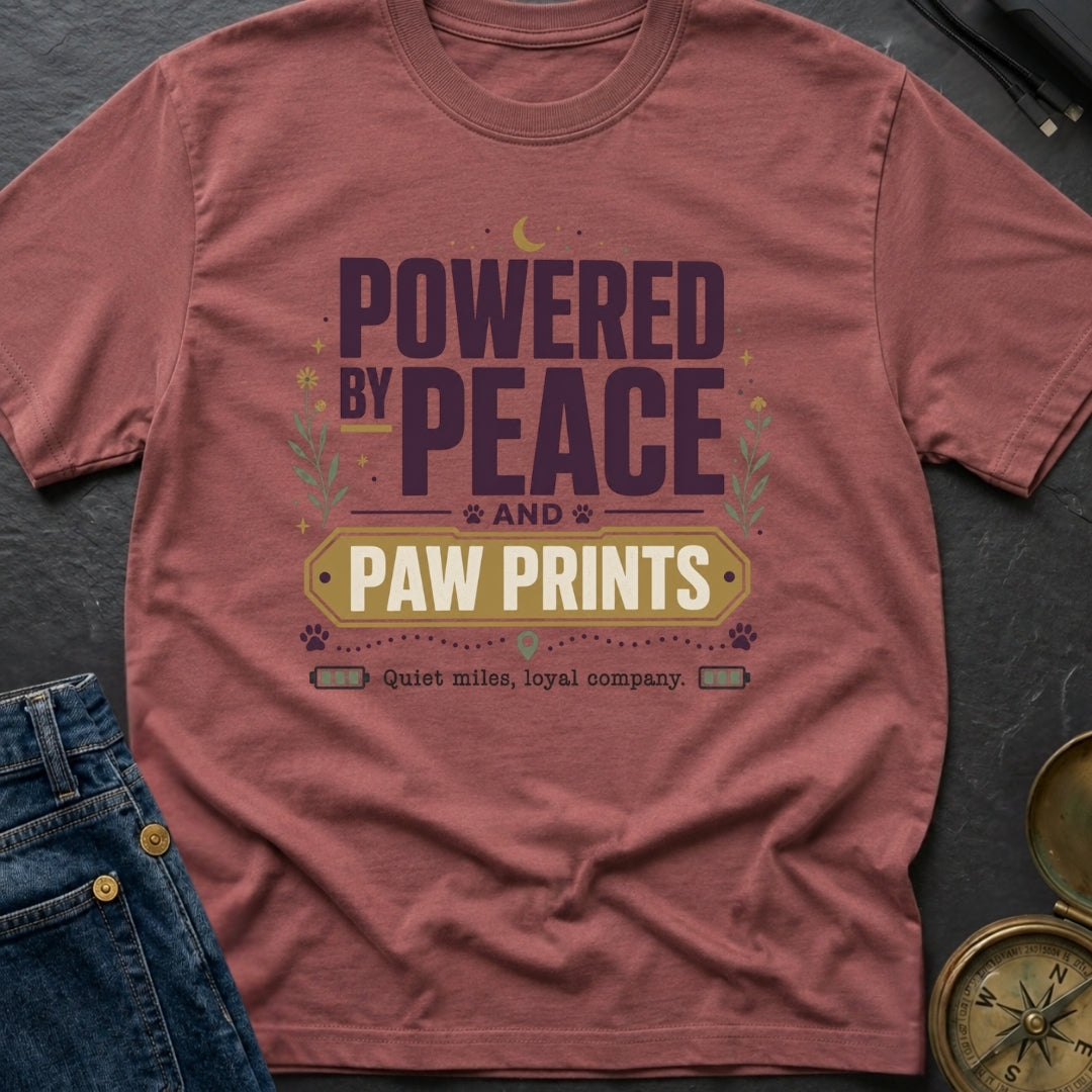 Powered By Peace And Paw Prints - T-Shirt