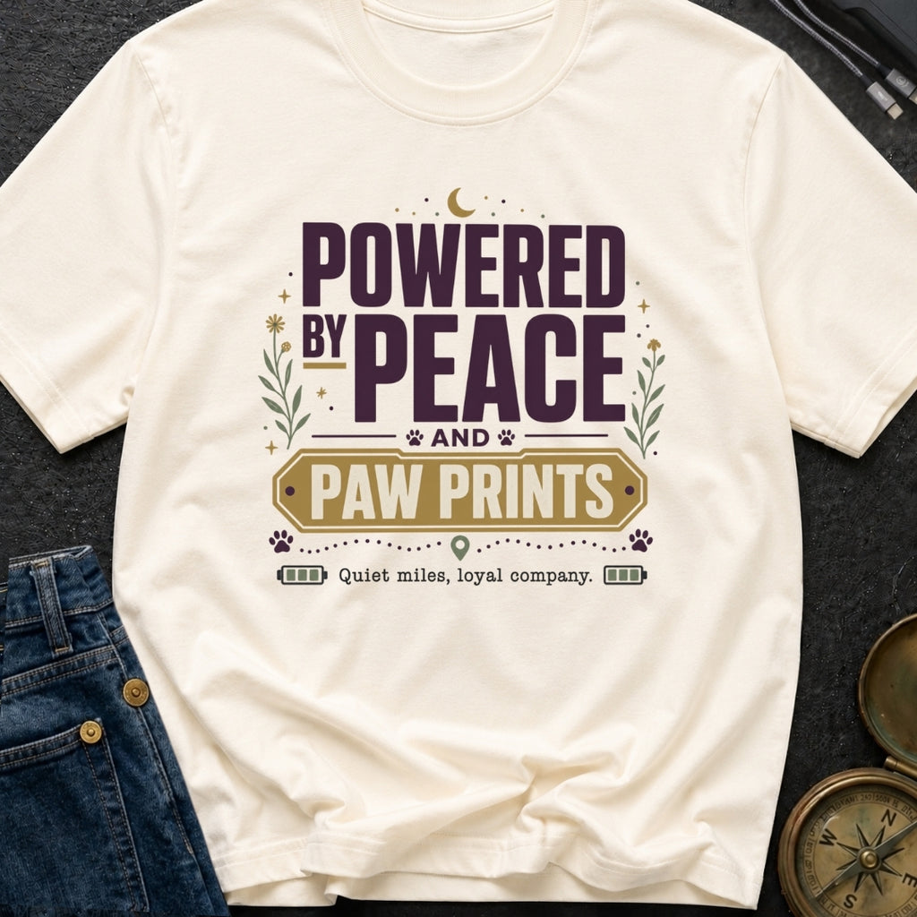 Powered By Peace And Paw Prints - T-Shirt