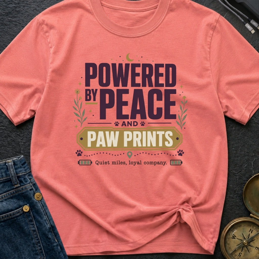 Powered By Peace And Paw Prints - T-Shirt