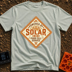 Solar Powered No Service - T-Shirt in Bay - A diamond-shaped vintage badge featuring the text 'POWERED BY SOLAR AND POOR...
