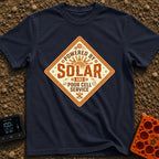 Solar Powered No Service - T-Shirt in Navy - A diamond-shaped vintage badge featuring the text 'POWERED BY SOLAR AND POOR...